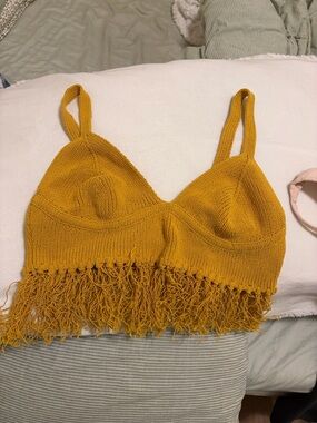 Mustard Yellow Knit Fringe Bralette